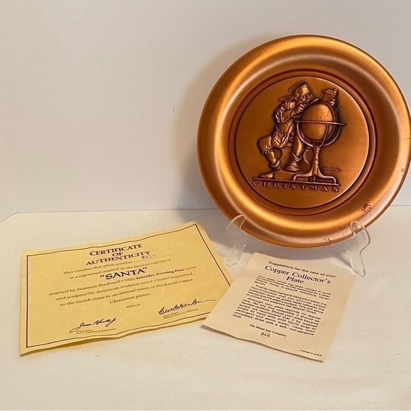 The metal arts company norman rockwell christmas santa copper collector's plate - Picture 2 of 11